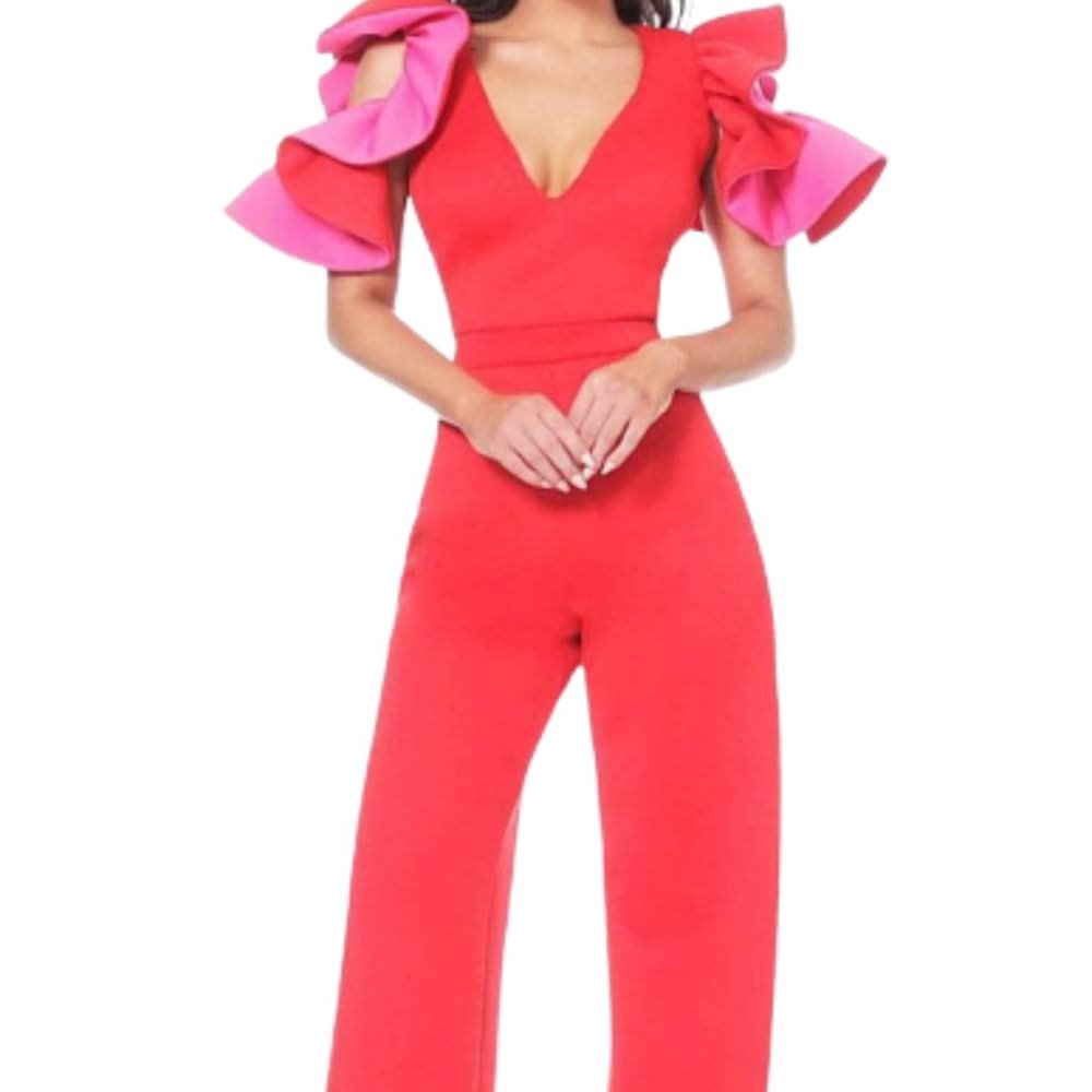Jovani 68736ASC Jumpsuit Red/Fuschia Size 12
